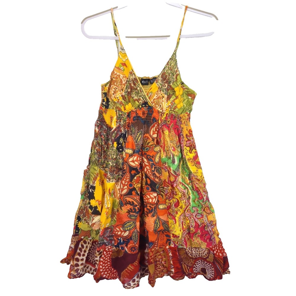 Boho Cotton Sundress Paisley Floral Smocked Festival Party Beach Resort Vacay